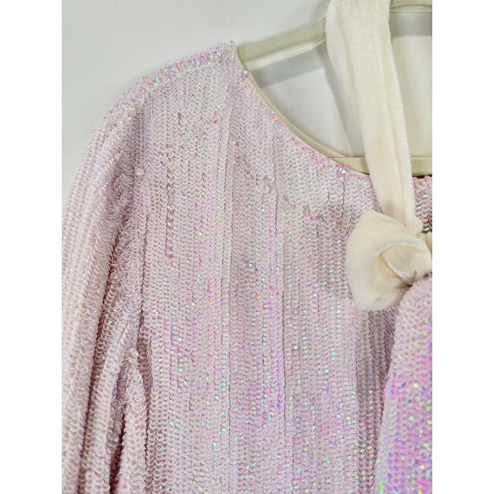 Retrofete Womens Dress Pink Grace Sequin Allover Mini Velvet Tie Belt Party XS - Picture 12 of 16
